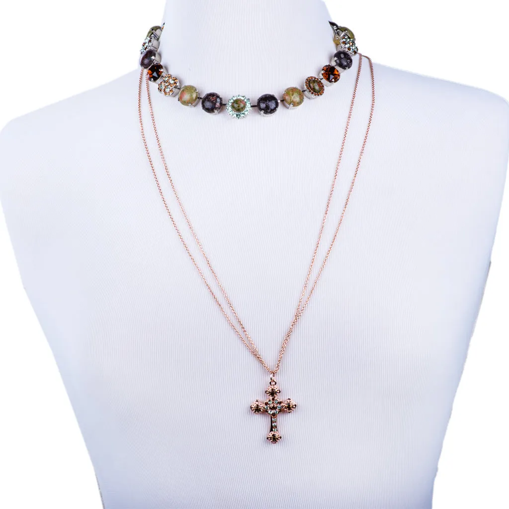 Flat Cross Pendant in "Morning Mist" - Antique Silver