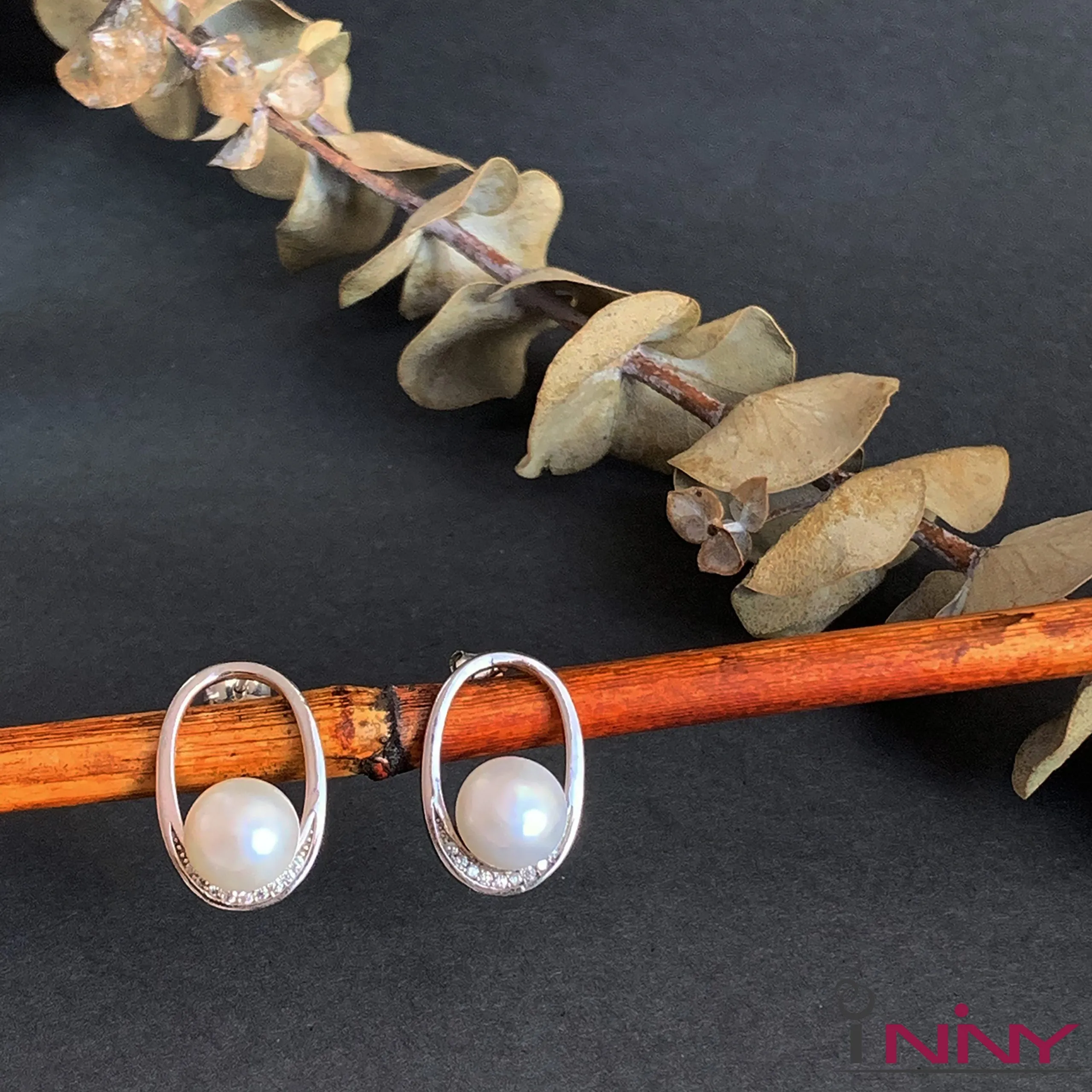 Fresh Water Pearl Oval Stud Earrings