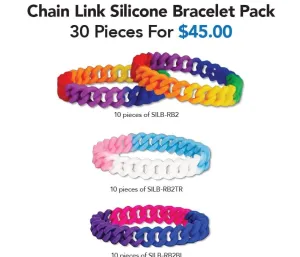 Gay Pride Silicone Chain Link Bracelet Variety Pack (30 Pieces)