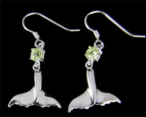 GENUINE PERIDOT SILVER 925 HAWAIIAN WHALE TAIL WIRE HOOK EARRINGS RHODIUM 16MM (WJ-29)