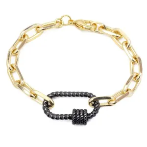 Gold Linked Chain Bracelet with Gunmetal Station Gold Linked Chain Bracelet with Gunmetal Station