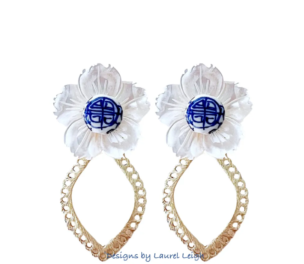 Gold Scalloped Floral Chinoiserie Earrings