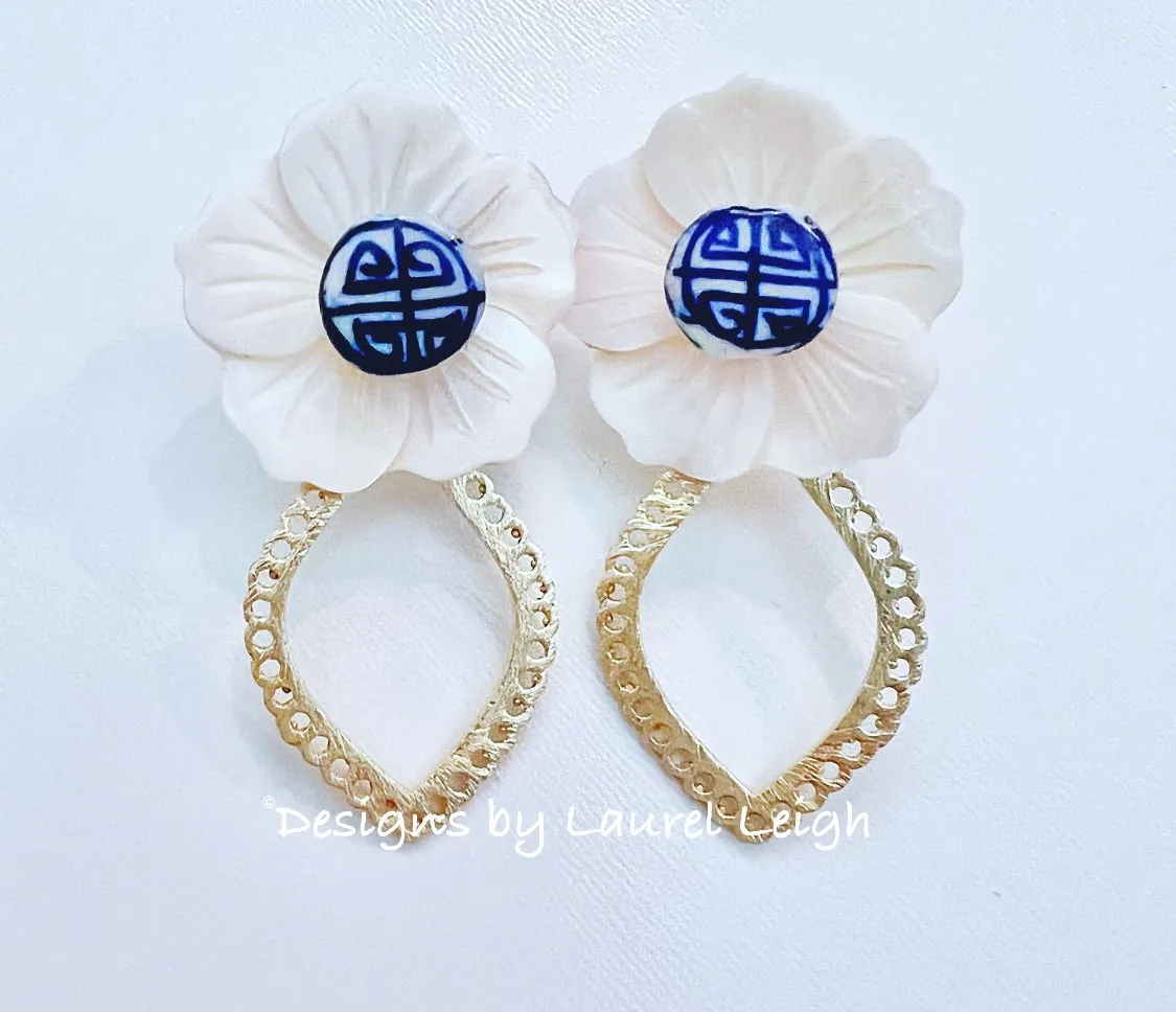 Gold Scalloped Floral Chinoiserie Earrings
