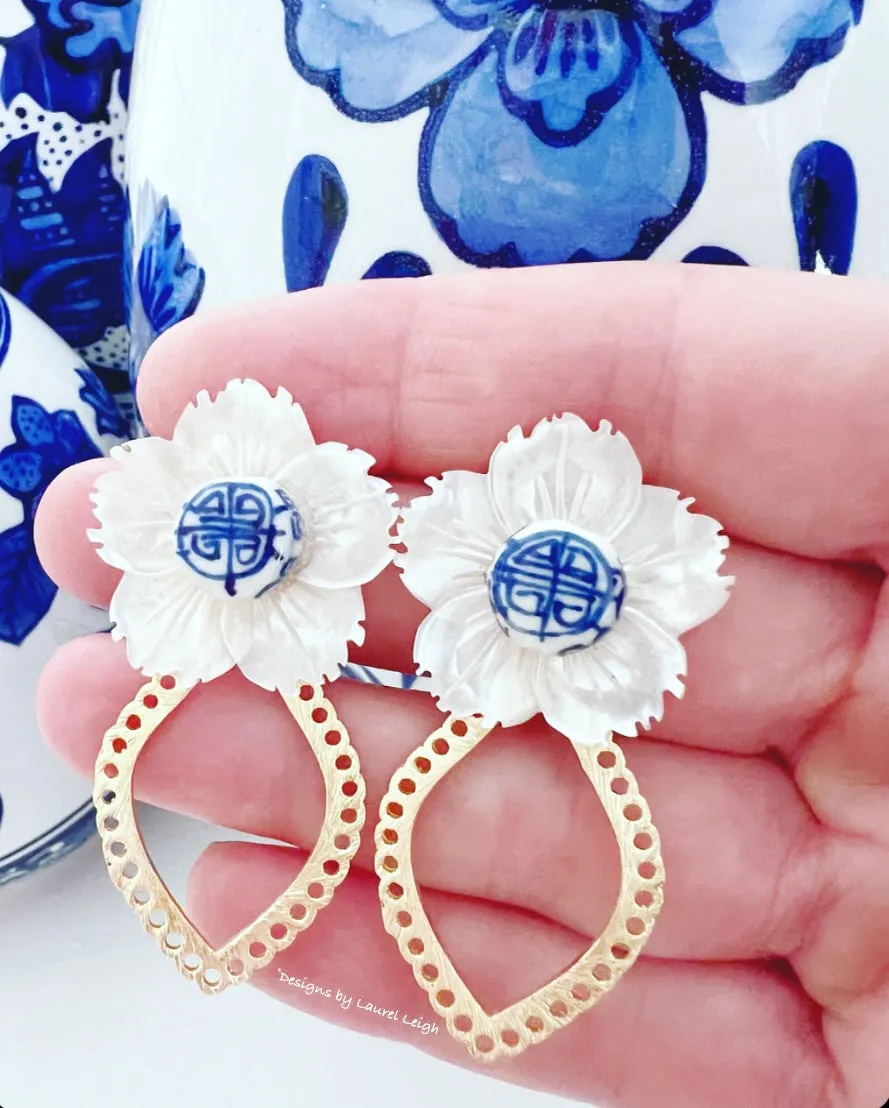 Gold Scalloped Floral Chinoiserie Earrings