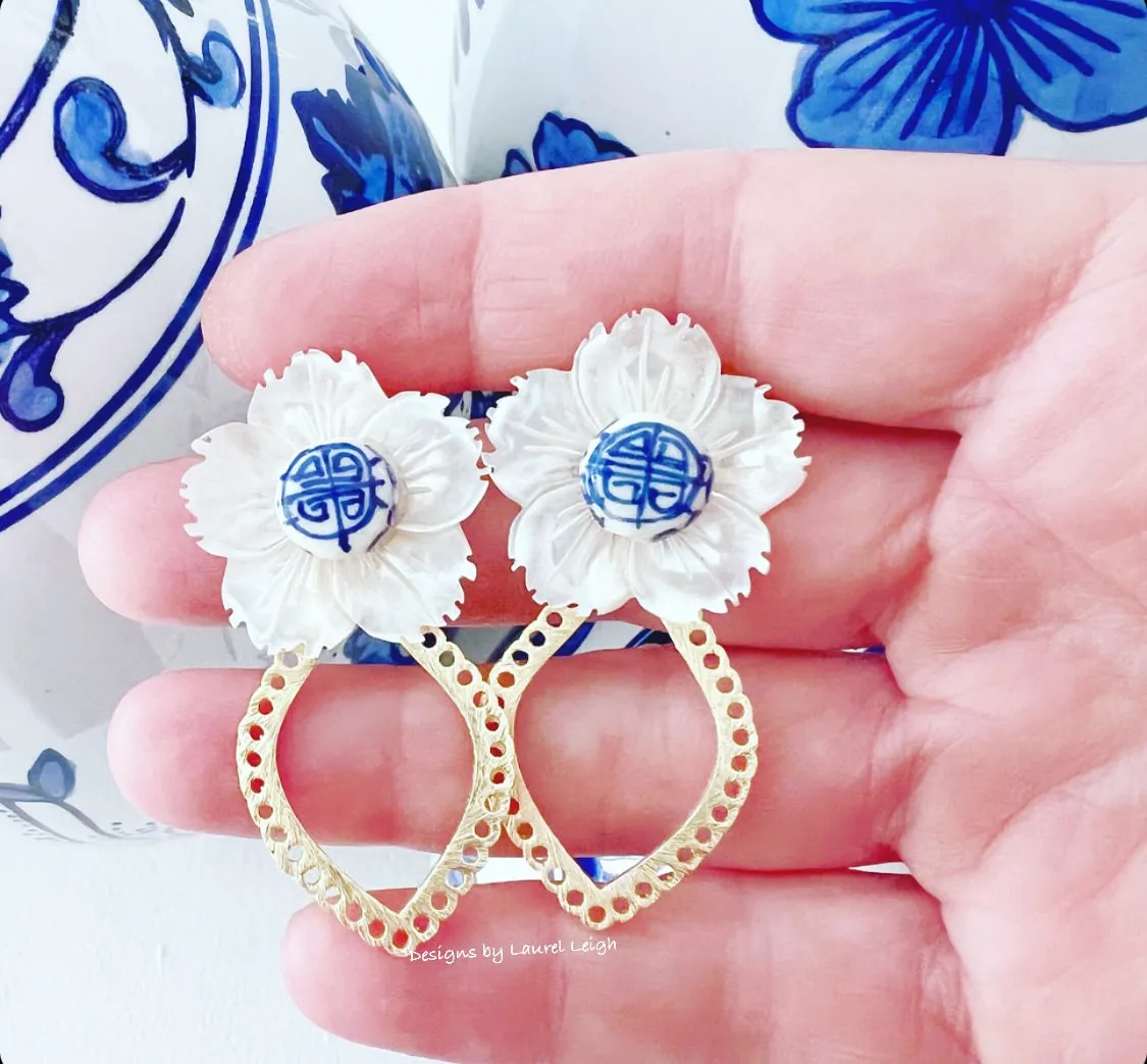 Gold Scalloped Floral Chinoiserie Earrings