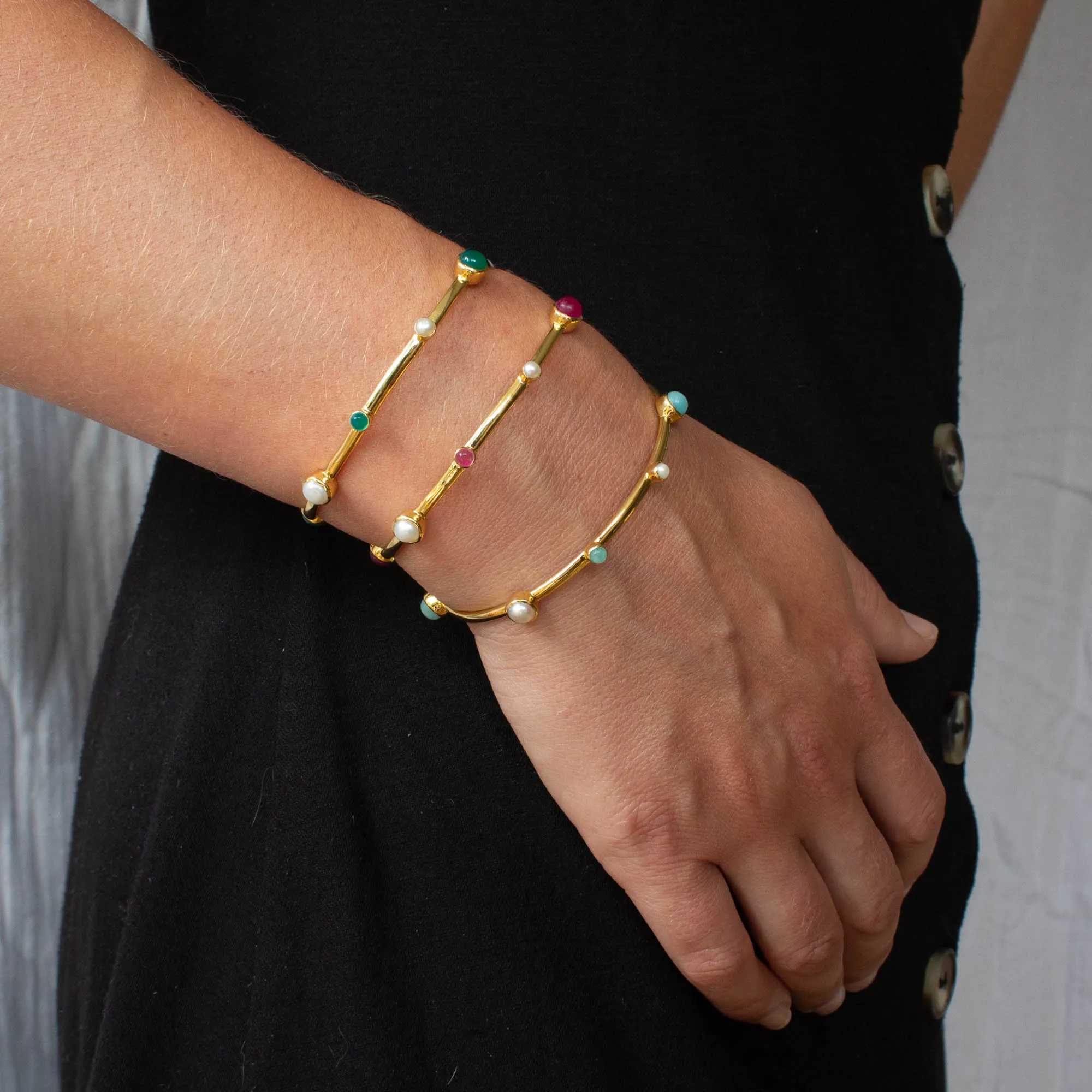 Green Onyx and Pearl Cuff Bracelet
