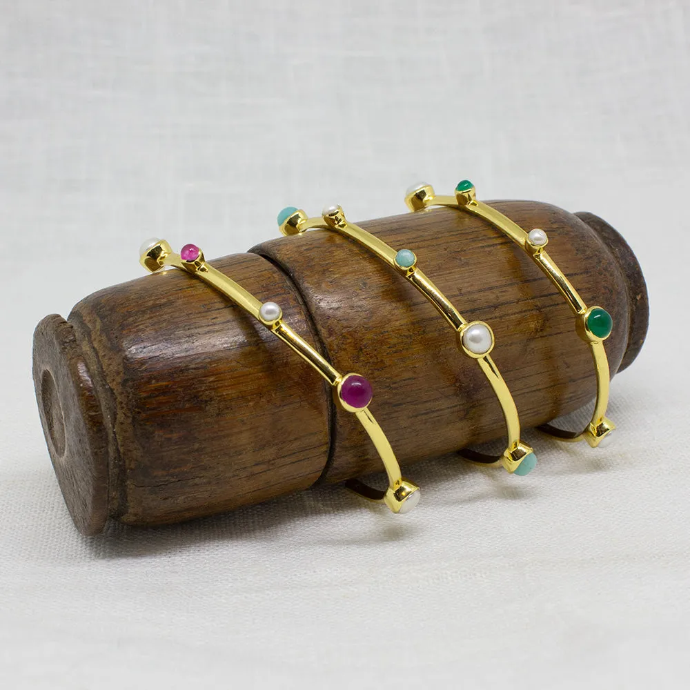 Green Onyx and Pearl Cuff Bracelet