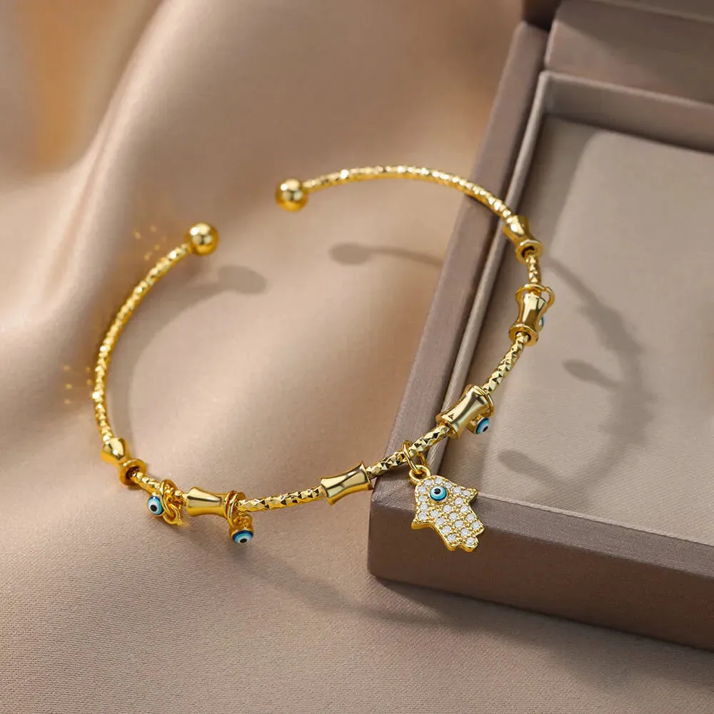 Hand Evil Eye Bracelet For Women Stainless Steel Zircon Bracelet Bangle Turkish Luxury Couple Jewelry Sets pulseras bijoux femme