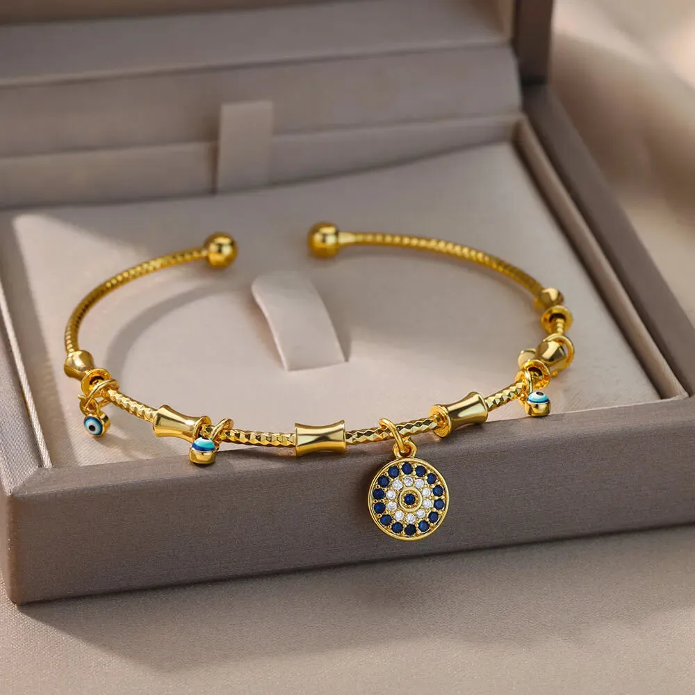 Hand Evil Eye Bracelet For Women Stainless Steel Zircon Bracelet Bangle Turkish Luxury Couple Jewelry Sets pulseras bijoux femme