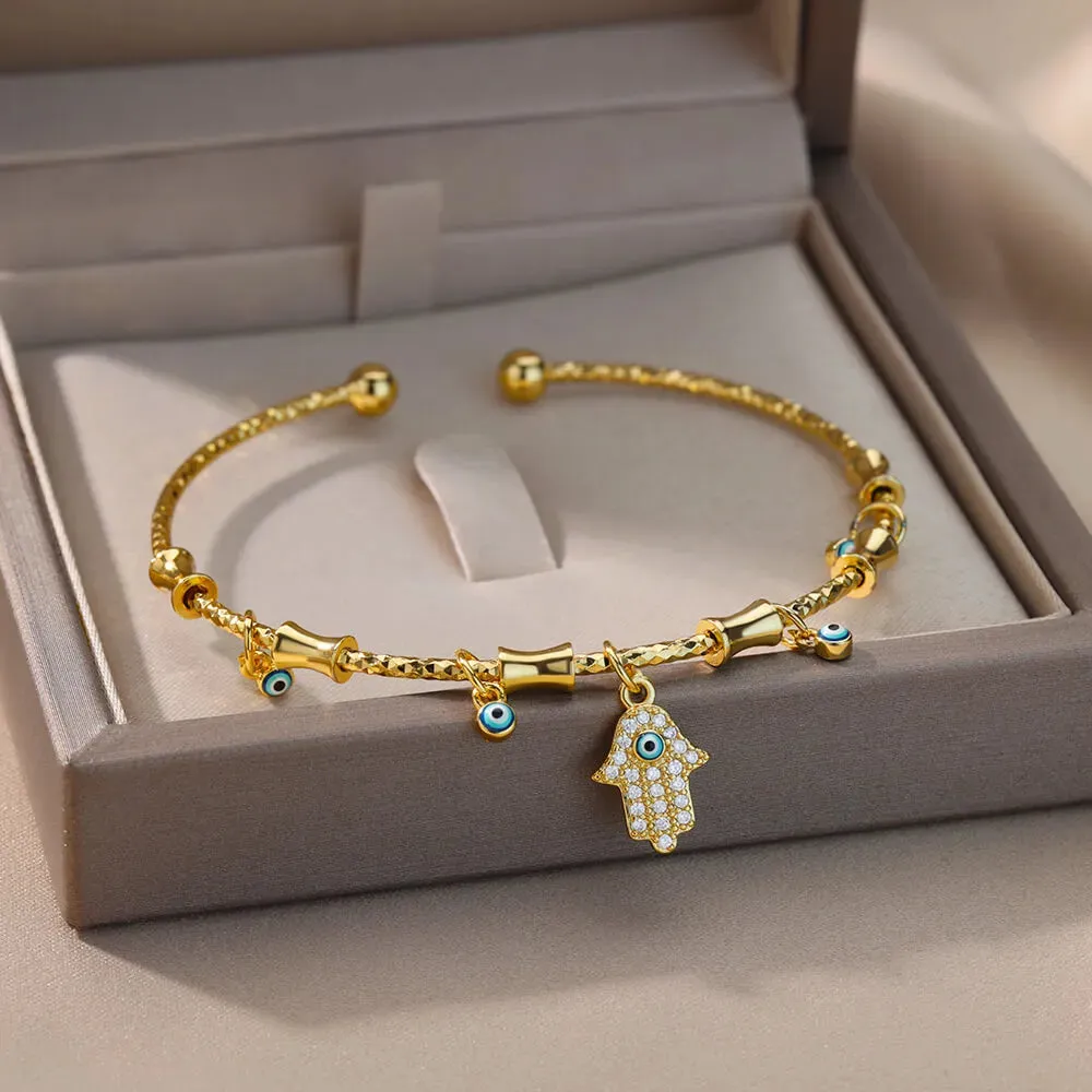 Hand Evil Eye Bracelet For Women Stainless Steel Zircon Bracelet Bangle Turkish Luxury Couple Jewelry Sets pulseras bijoux femme