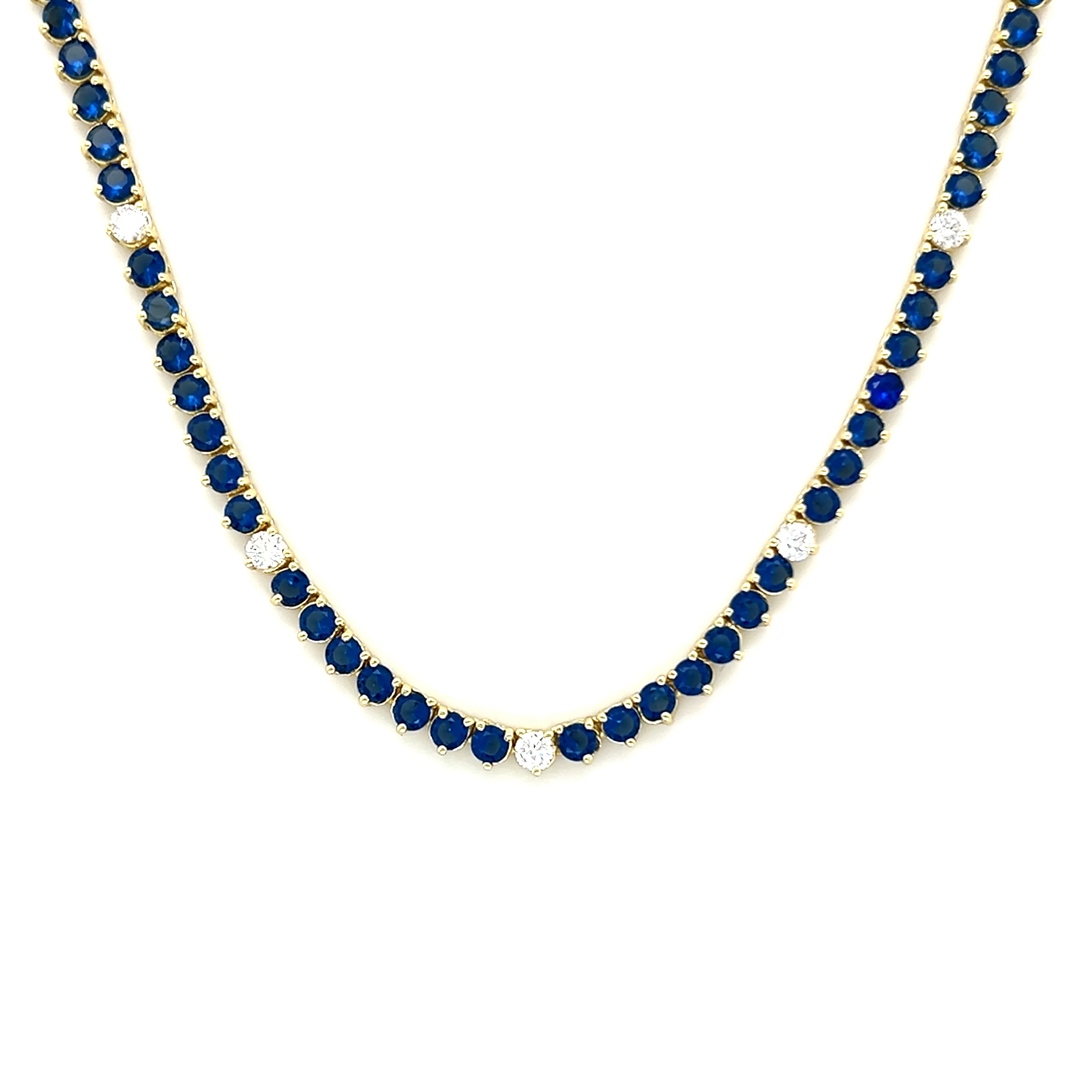Ibiza Sapphire Blue   Clear CZ’s 3 Prong Tennis Necklace