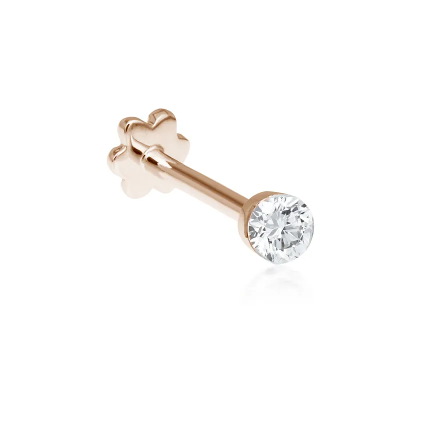 Invisible Set Diamond Threaded Stud Earring by Maria Tash in 18K Rose Gold. Flat Stud.