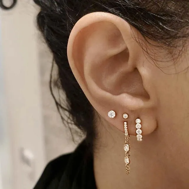 Invisible Set Diamond Threaded Stud Earring by Maria Tash in 18K Rose Gold. Flat Stud.