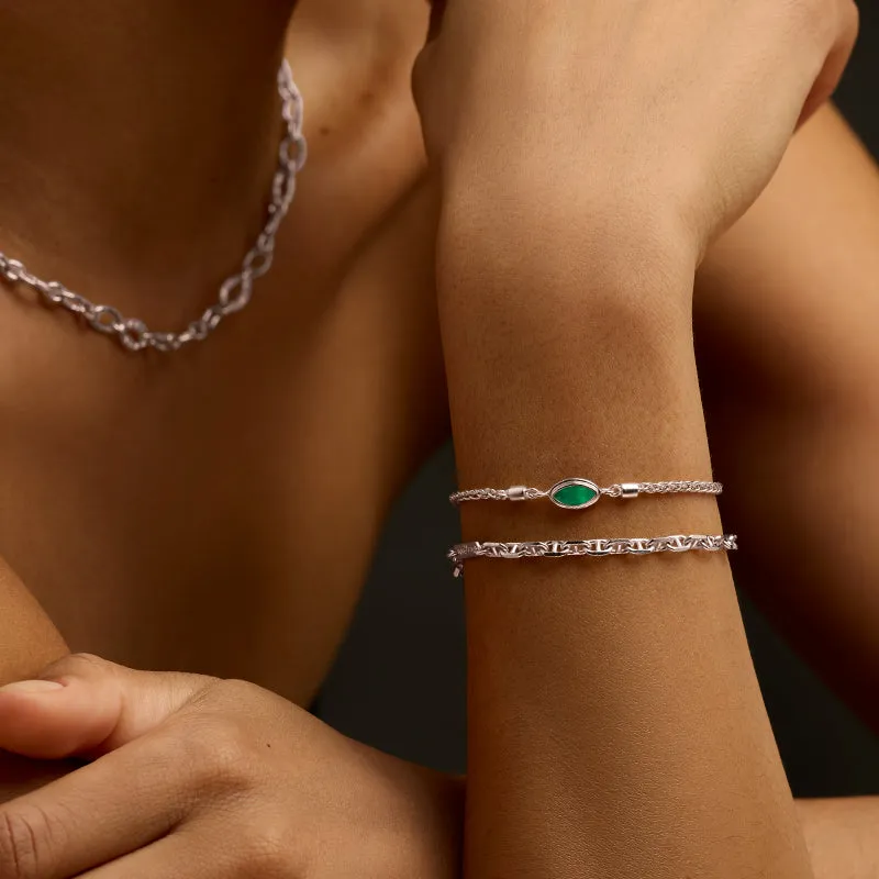 Iris Bracelet, Green Onyx, Silver