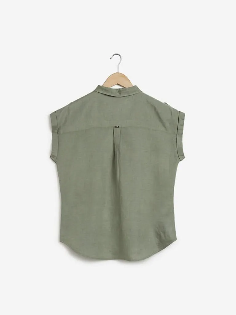LOV Sage Topaz Collared Top