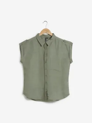 LOV Sage Topaz Collared Top