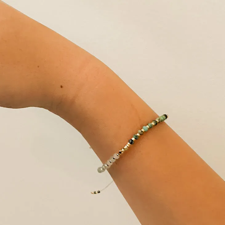 Lulu: Gemstone and Seed Bead Thread Bracelet - Adjustable