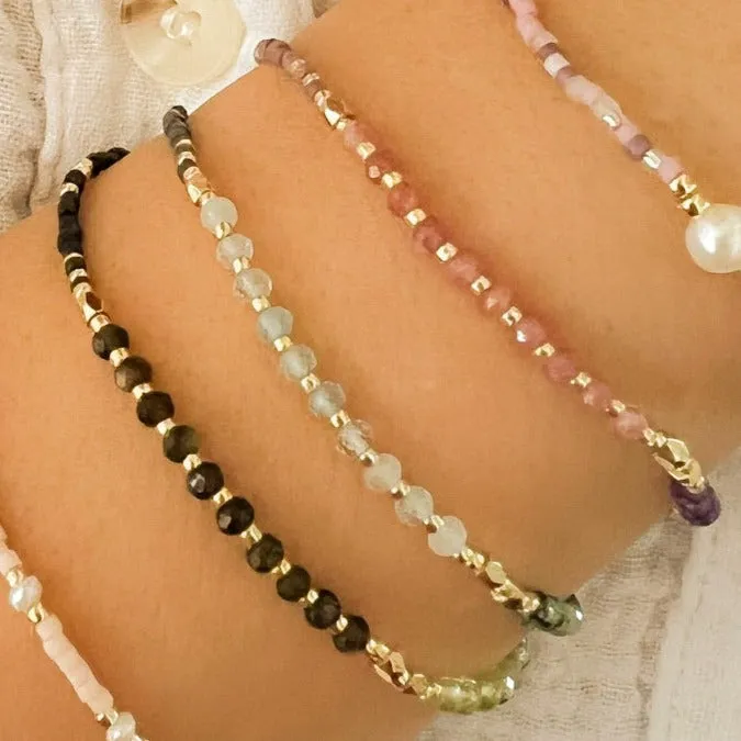 Lulu: Gemstone and Seed Bead Thread Bracelet - Adjustable
