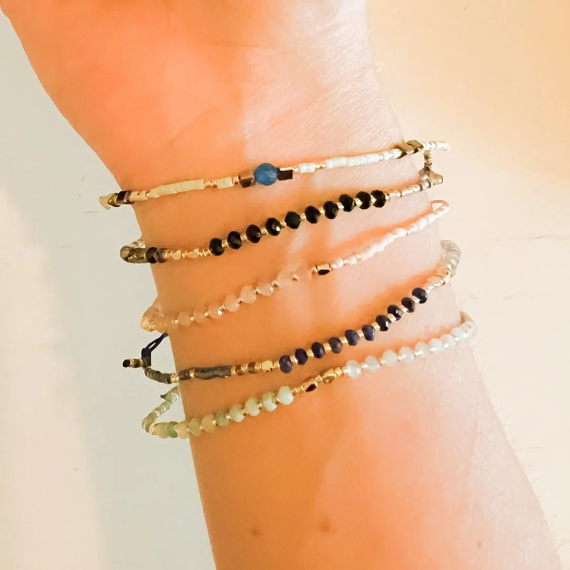Lulu: Gemstone and Seed Bead Thread Bracelet - Adjustable