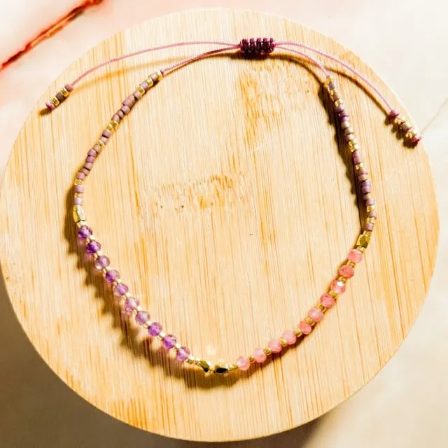 Lulu: Gemstone and Seed Bead Thread Bracelet - Adjustable