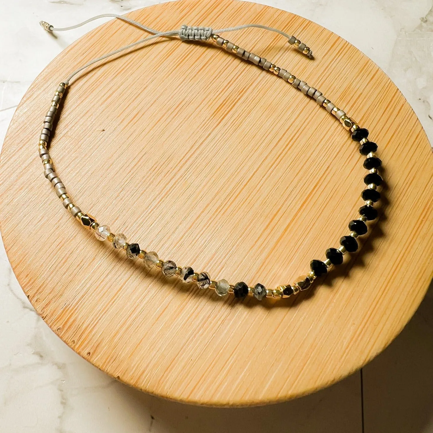 Lulu: Gemstone and Seed Bead Thread Bracelet - Adjustable