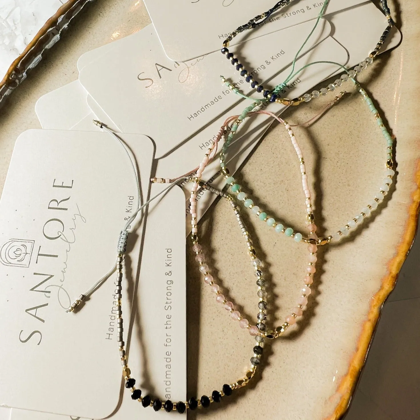 Lulu: Gemstone and Seed Bead Thread Bracelet - Adjustable