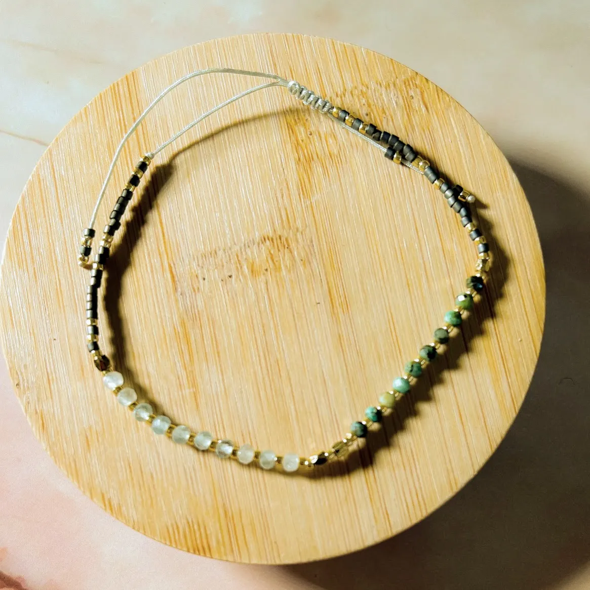 Lulu: Gemstone and Seed Bead Thread Bracelet - Adjustable