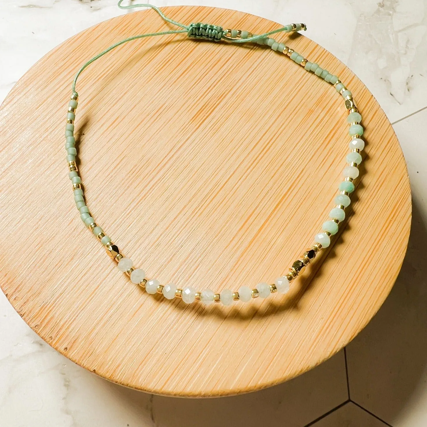 Lulu: Gemstone and Seed Bead Thread Bracelet - Adjustable