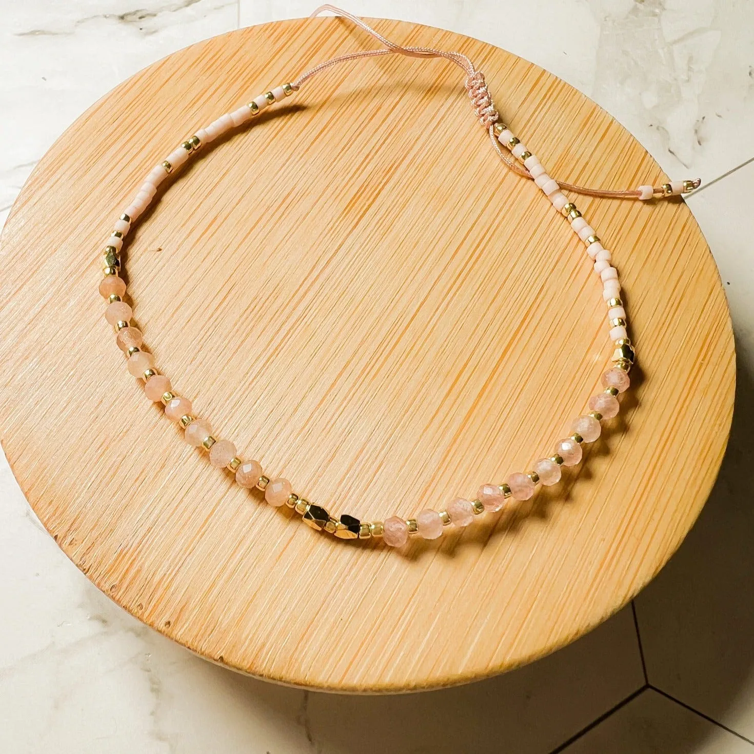 Lulu: Gemstone and Seed Bead Thread Bracelet - Adjustable