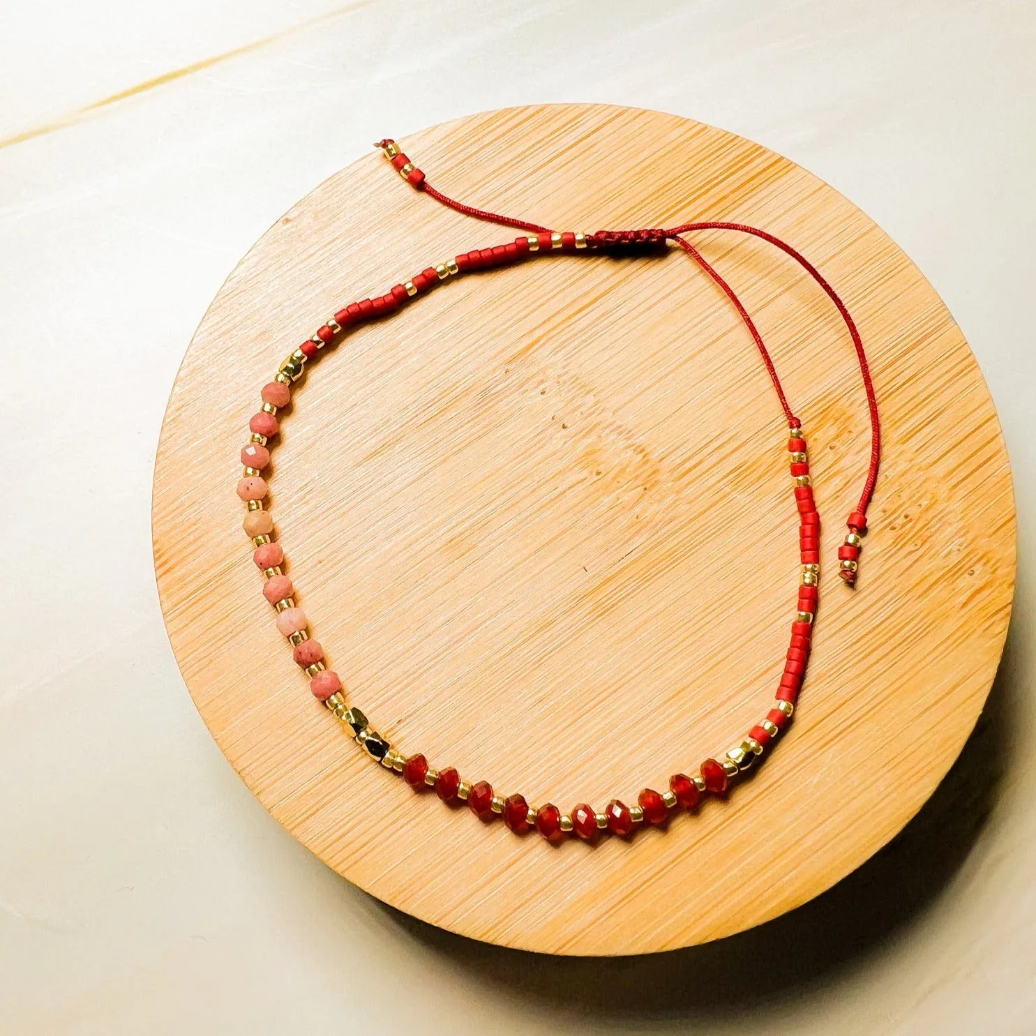 Lulu: Gemstone and Seed Bead Thread Bracelet - Adjustable