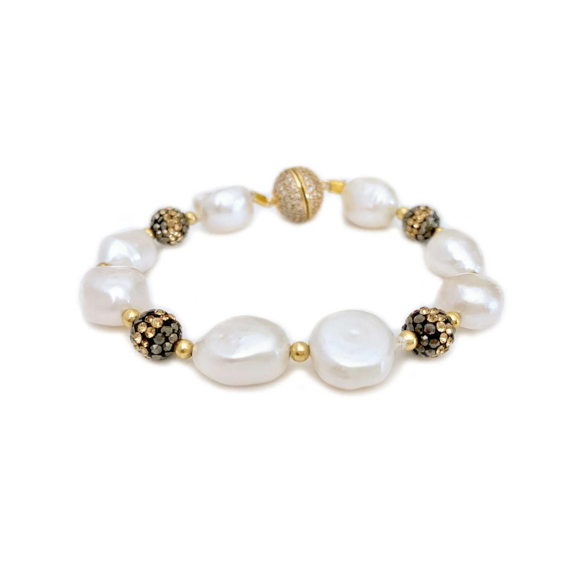 Lunara white freshwater pearl and glittering black stone bracelet