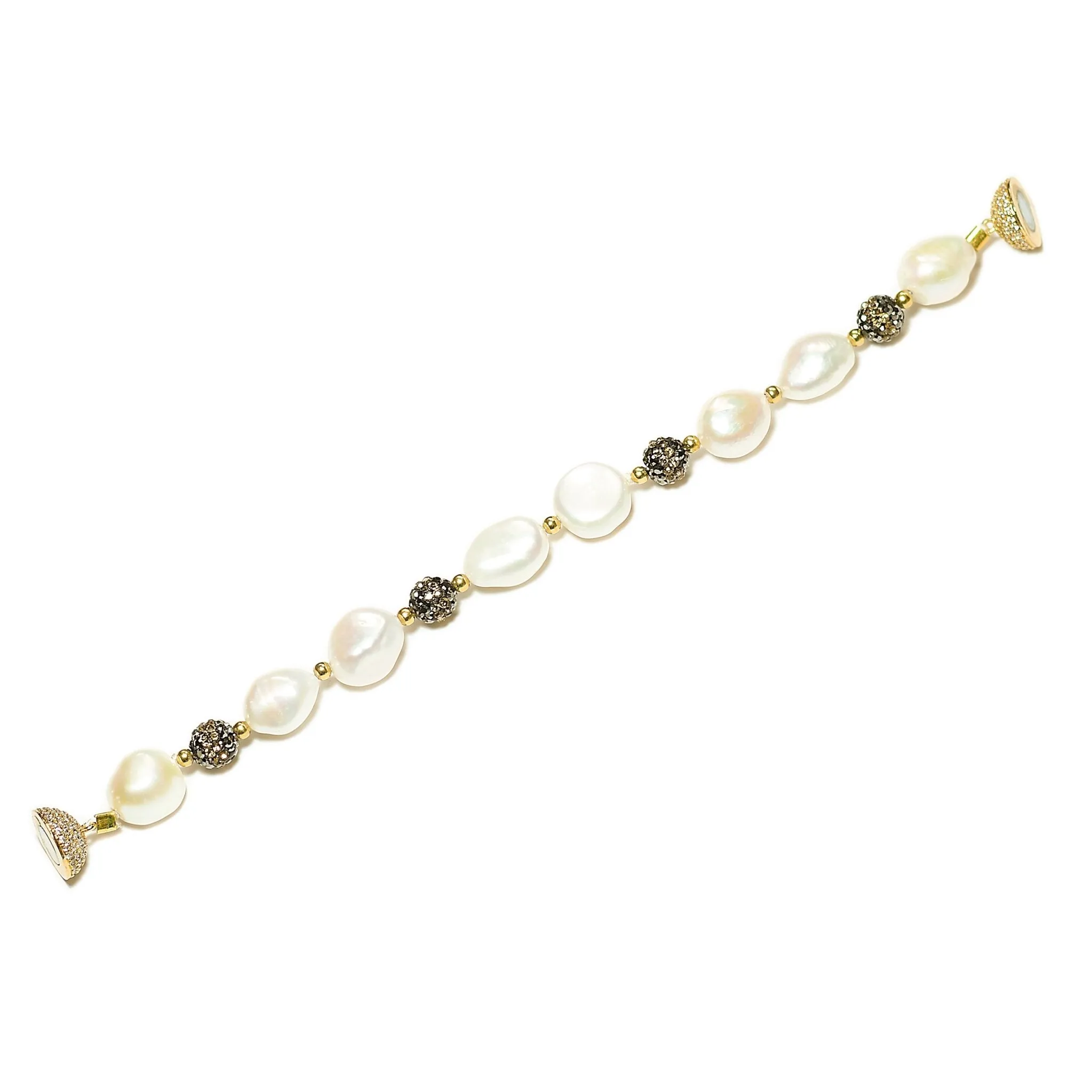 Lunara white freshwater pearl and glittering black stone bracelet