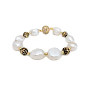 Lunara white freshwater pearl and glittering black stone bracelet
