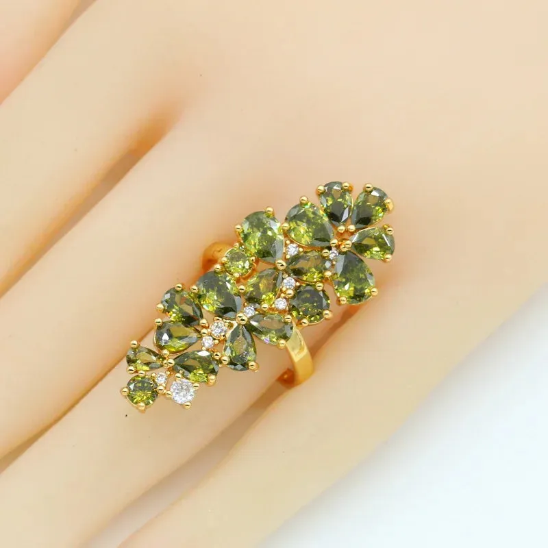 Luxury Green Peridot Gold Plated Jewelry Sets for Women