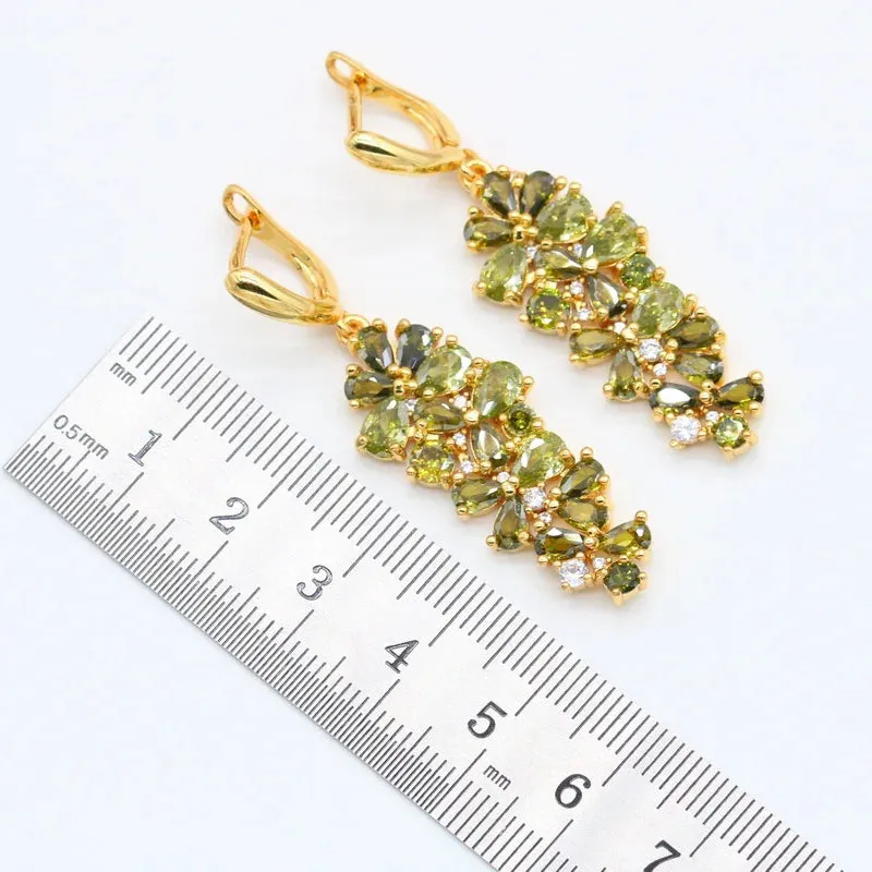Luxury Green Peridot Gold Plated Jewelry Sets for Women