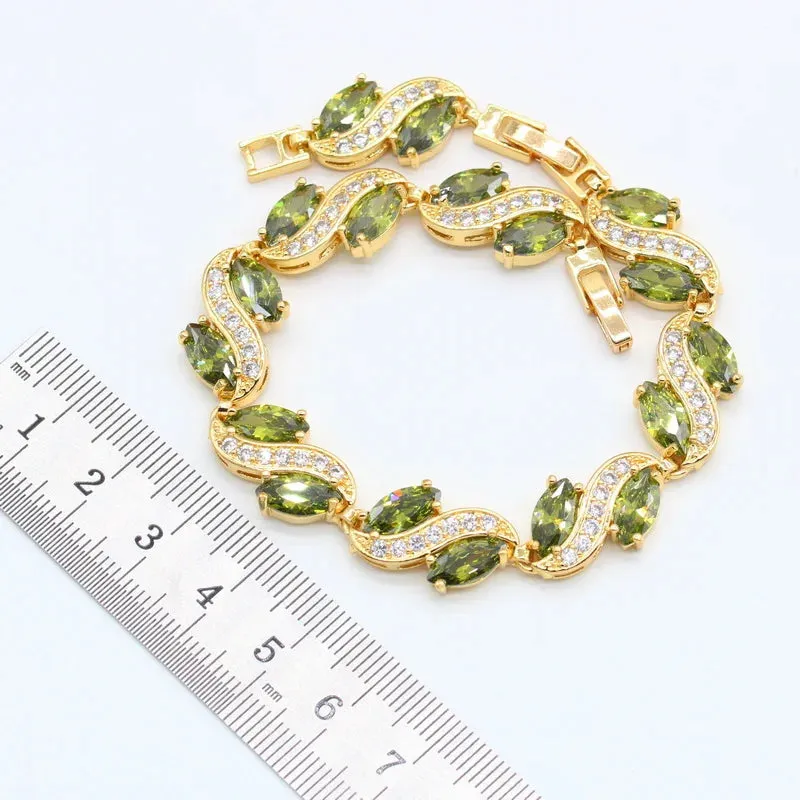 Luxury Green Peridot Gold Plated Jewelry Sets for Women