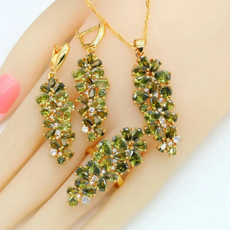 Luxury Green Peridot Gold Plated Jewelry Sets for Women