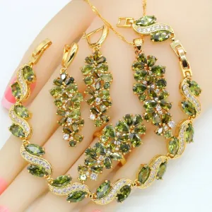 Luxury Green Peridot Gold Plated Jewelry Sets for Women