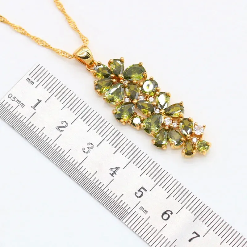 Luxury Green Peridot Gold Plated Jewelry Sets for Women