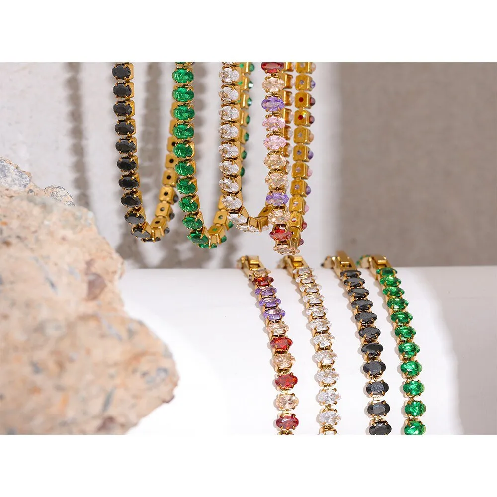 Luxury Tennis Zircon Bling Jewelry Set Necklace Bracelet for Women Party