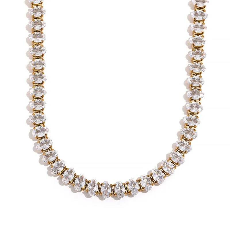 Luxury Tennis Zircon Bling Jewelry Set Necklace Bracelet for Women Party