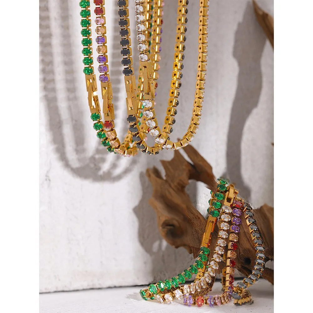 Luxury Tennis Zircon Bling Jewelry Set Necklace Bracelet for Women Party