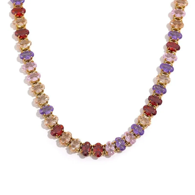 Luxury Tennis Zircon Bling Jewelry Set Necklace Bracelet for Women Party