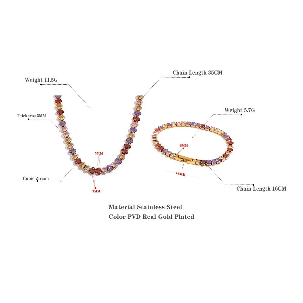 Luxury Tennis Zircon Bling Jewelry Set Necklace Bracelet for Women Party