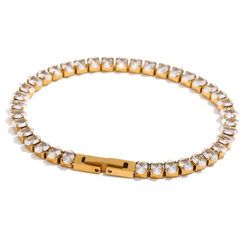 Luxury Tennis Zircon Bling Jewelry Set Necklace Bracelet for Women Party