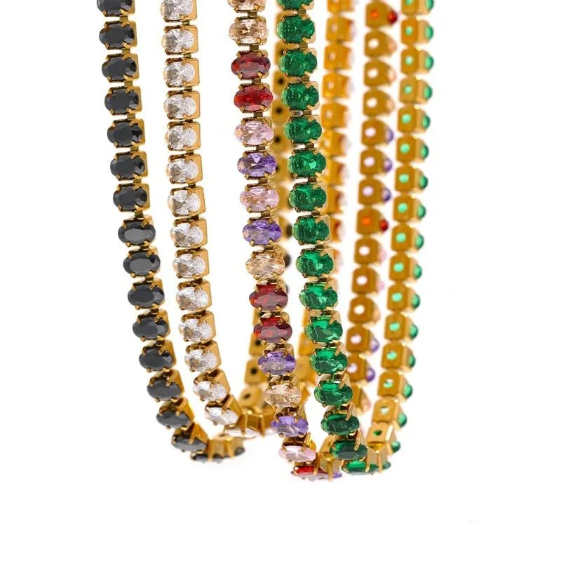 Luxury Tennis Zircon Bling Jewelry Set Necklace Bracelet for Women Party