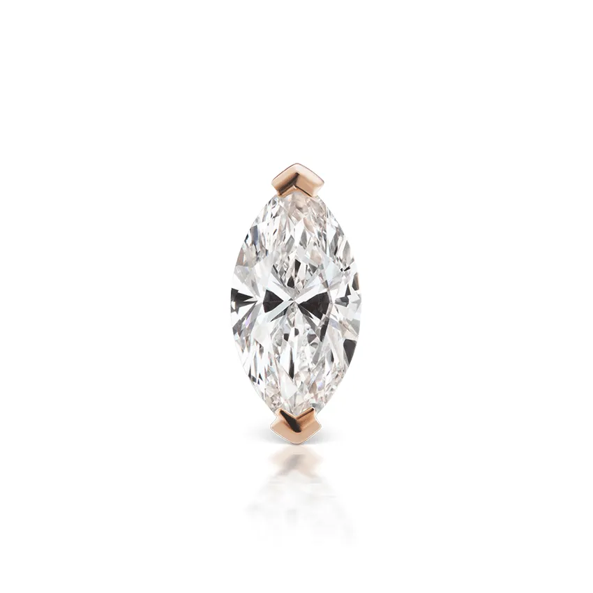Marquise Diamond Threaded Stud Earring by Maria Tash in 18K Rose Gold. Flat Stud.
