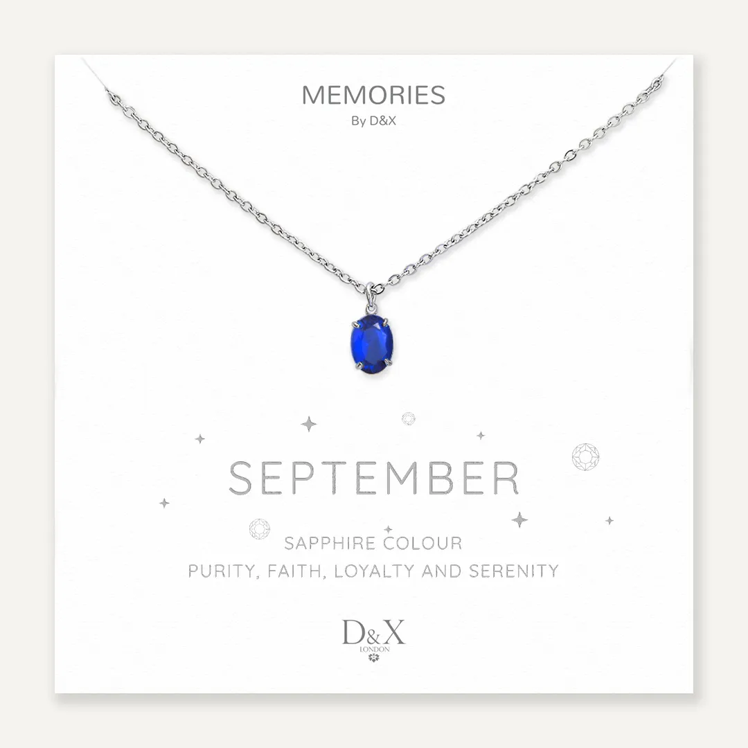 Memories: "SEPTEMBER" | Sapphire Necklace | White Gold-Plated