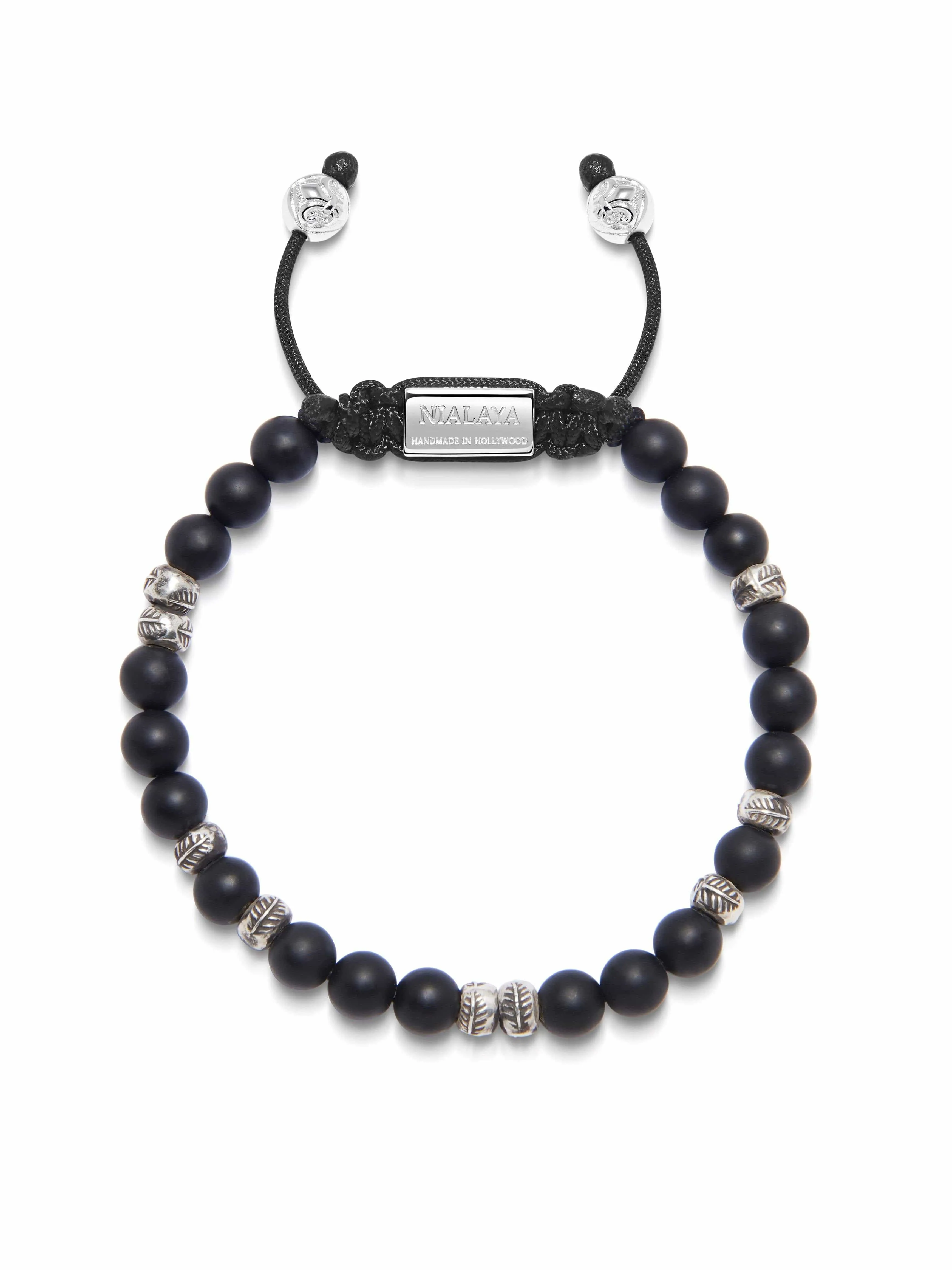 Men's Beaded Bracelet with Matte Onyx and Silver Beads