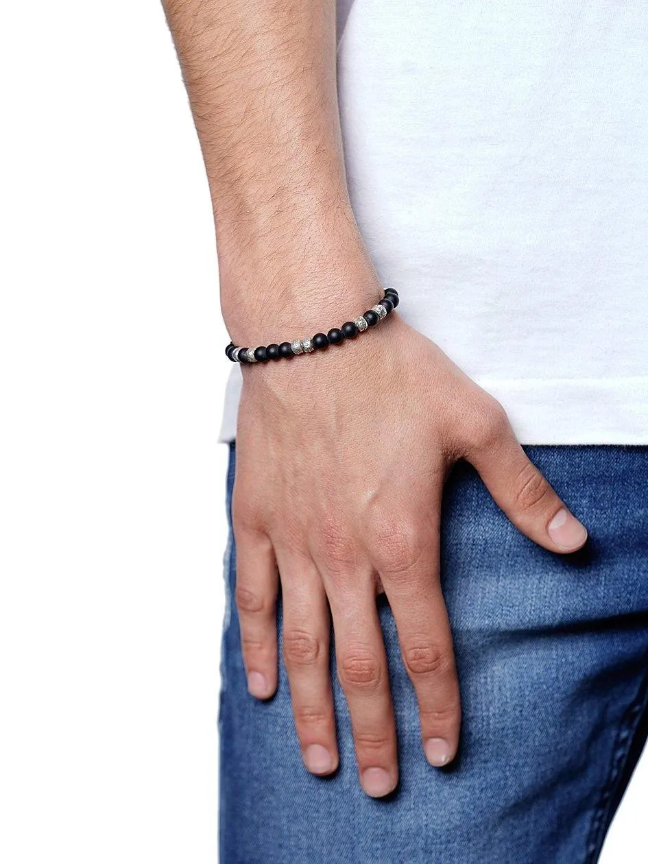 Men's Beaded Bracelet with Matte Onyx and Silver Beads